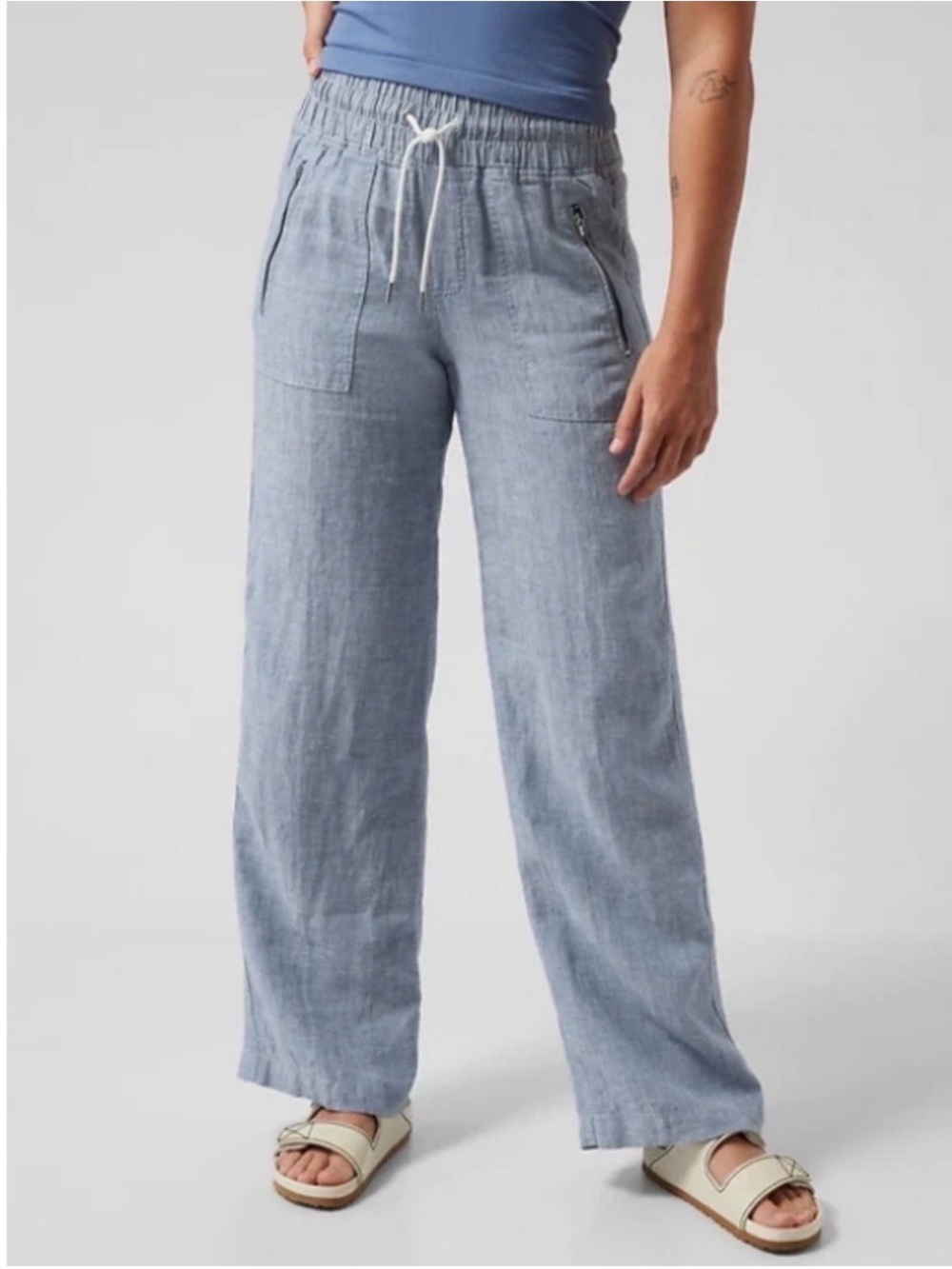 Athleta Cabo Wide-Leg Linen Pants in Chambray, 8 Tall